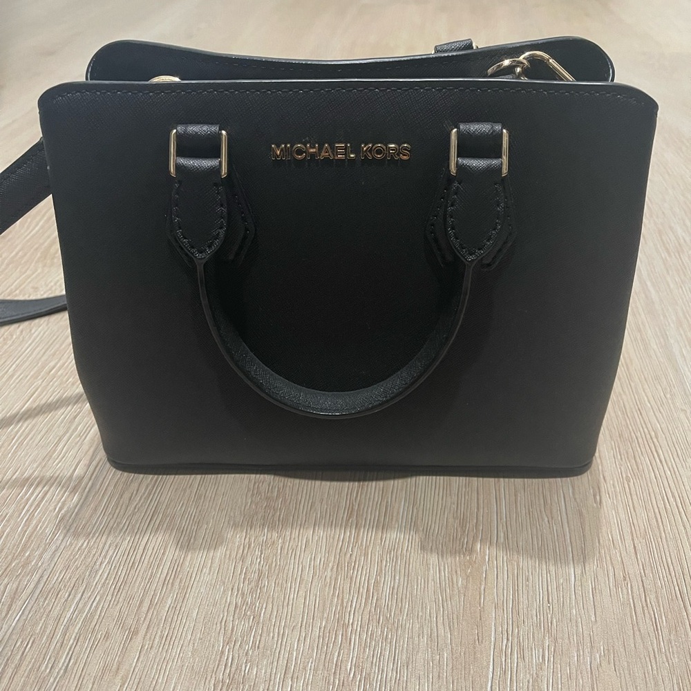 Michael Kors Black Saffiano Leather Mini Satchel with Gold Hardware
